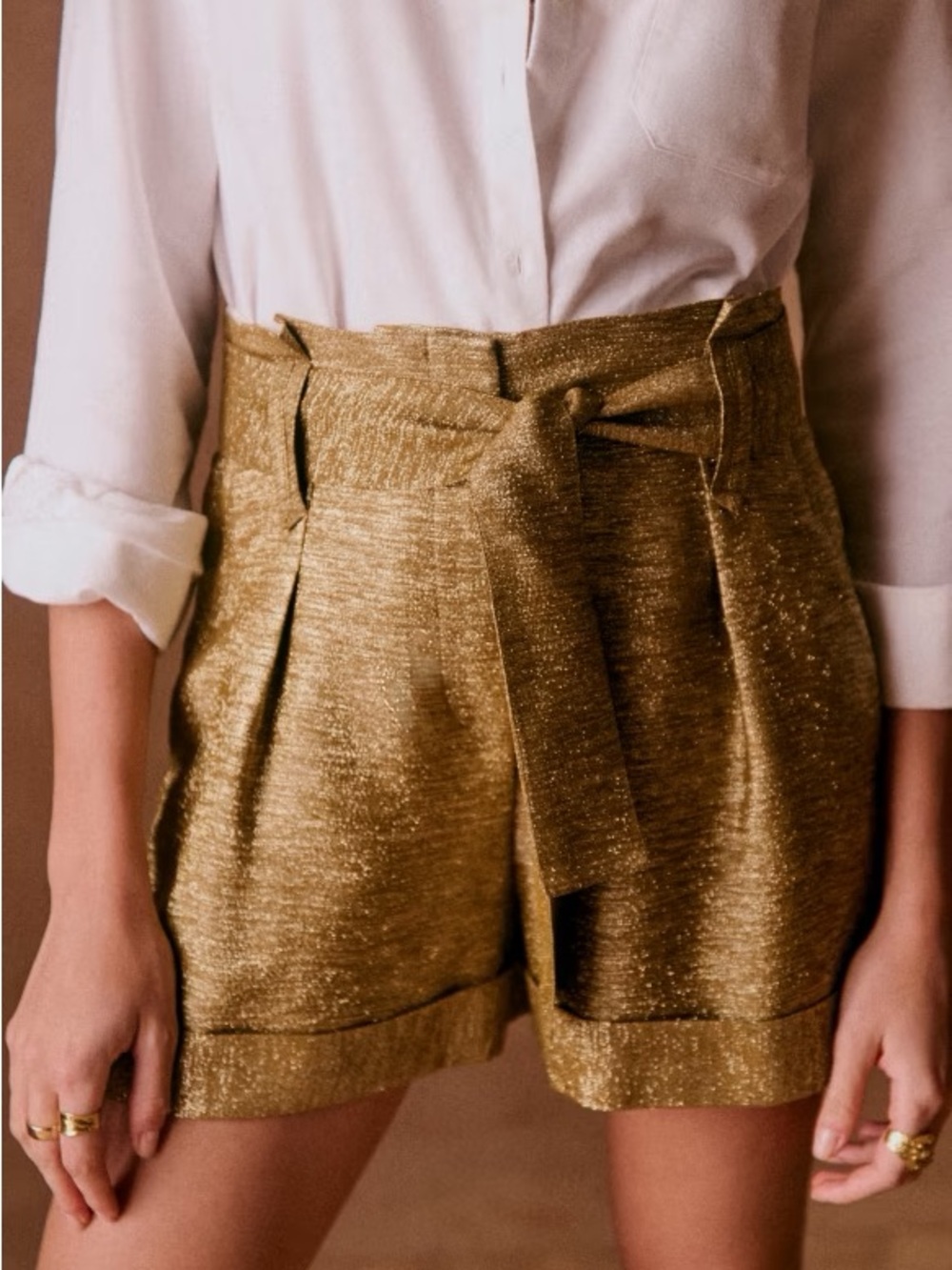 Sézane Roma Shorts Gold Size US 2 / French 34 NWT
